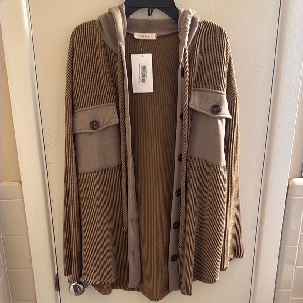 Brown Ribbed Button-Up Cardigan